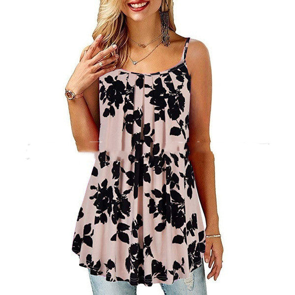 Women's Printed Pleated Wide Hem Loose Camisole